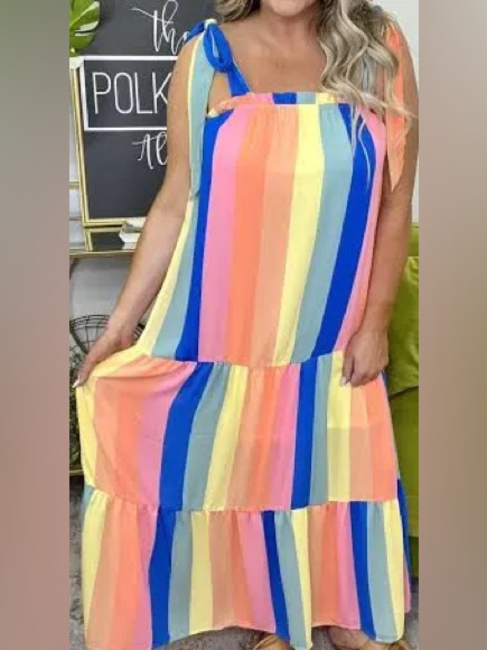 Tie-Shoulder Striped Maxi Dress in Multicolor